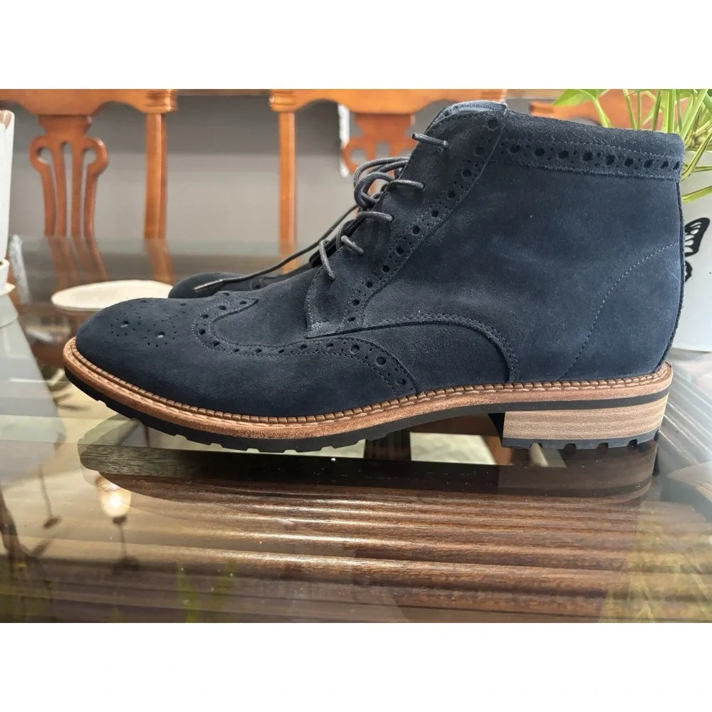 ECCO Men's Suede Wingtip Ankle Boots Black EU 45 US 11-11.5 Brogue